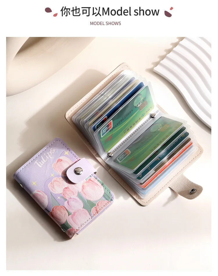Retro Oil Painting Card Bag Large Capacity Women's Multi Slot Card Covers Driver's License Holder Credit Card Holder Coin Purse