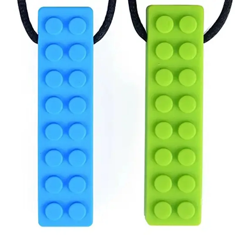 5PCS Brick Silicone Teether Baby Teething Toys Sensory Chewable Necklace BPA Free Silicone Food Grade Teether Oral Motor Tools