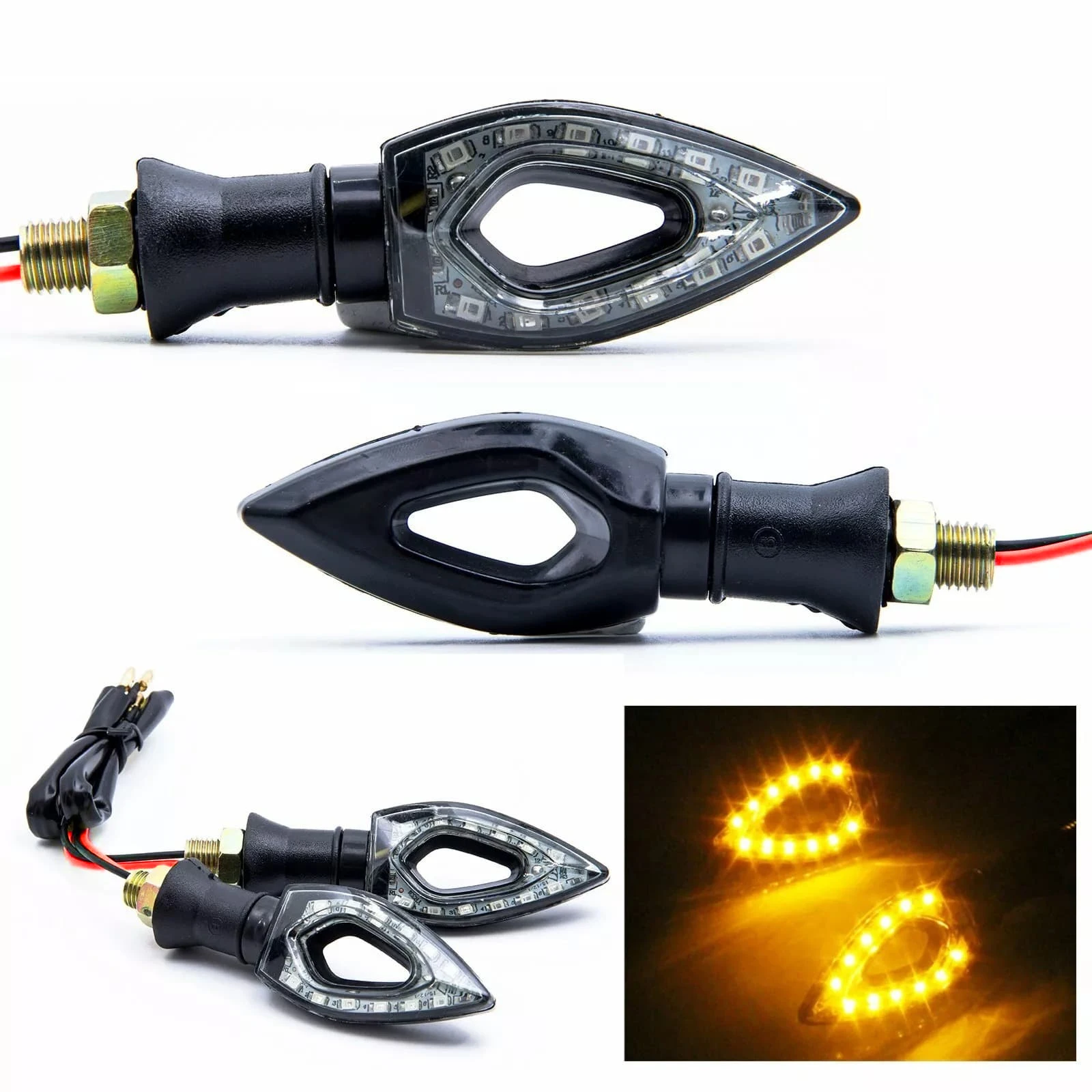 4Pcs Motorcycle Heart Shape Universal 12 LED Turn Signals Short Turn Signal Lights Indicator Blinkers Flashers Amber Color
