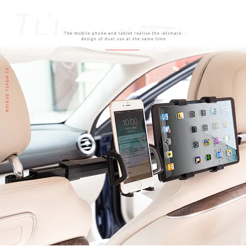 360° Car Phone Seat Holder Car Seat Back Rear Pillow Holder Rotating Stands Two-In-One At The Same Time Design For Tablet