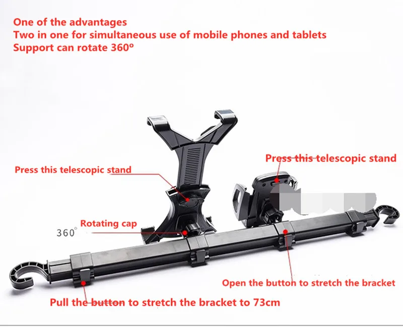 360° Car Phone Seat Holder Car Seat Back Rear Pillow Holder Rotating Stands Two-In-One At The Same Time Design For Tablet