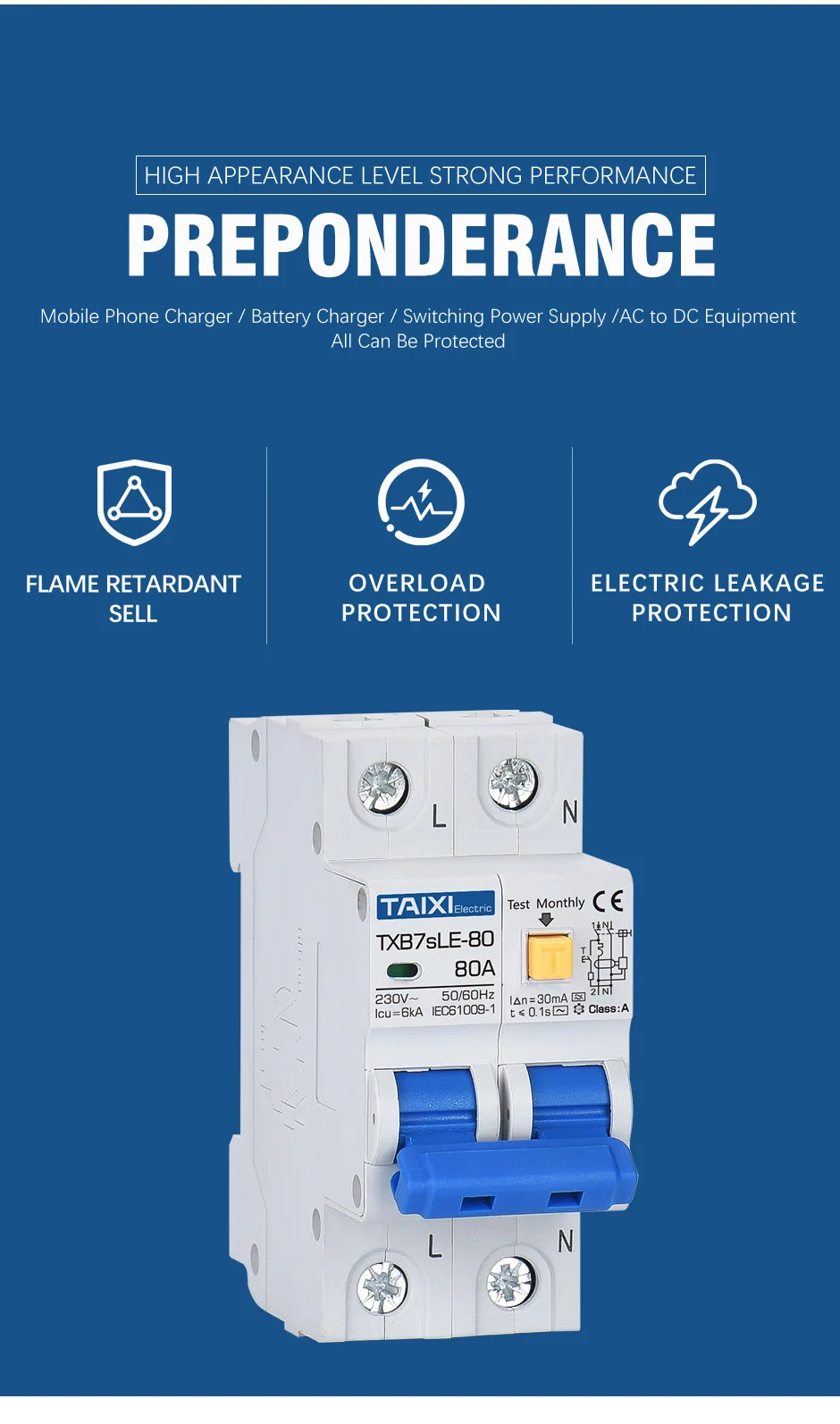 TAIXI RCBO RCCB Type A / AC Residual Current Circuit Breaker MCB 220V 110V 10A 16A 20A 32A 40A 63A 30mA 15mA Leakage Protection