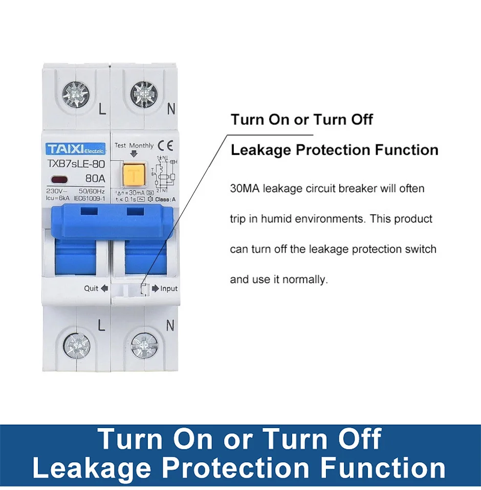 TAIXI RCBO RCCB Type A / AC Residual Current Circuit Breaker MCB 220V 110V 10A 16A 20A 32A 40A 63A 30mA 15mA Leakage Protection