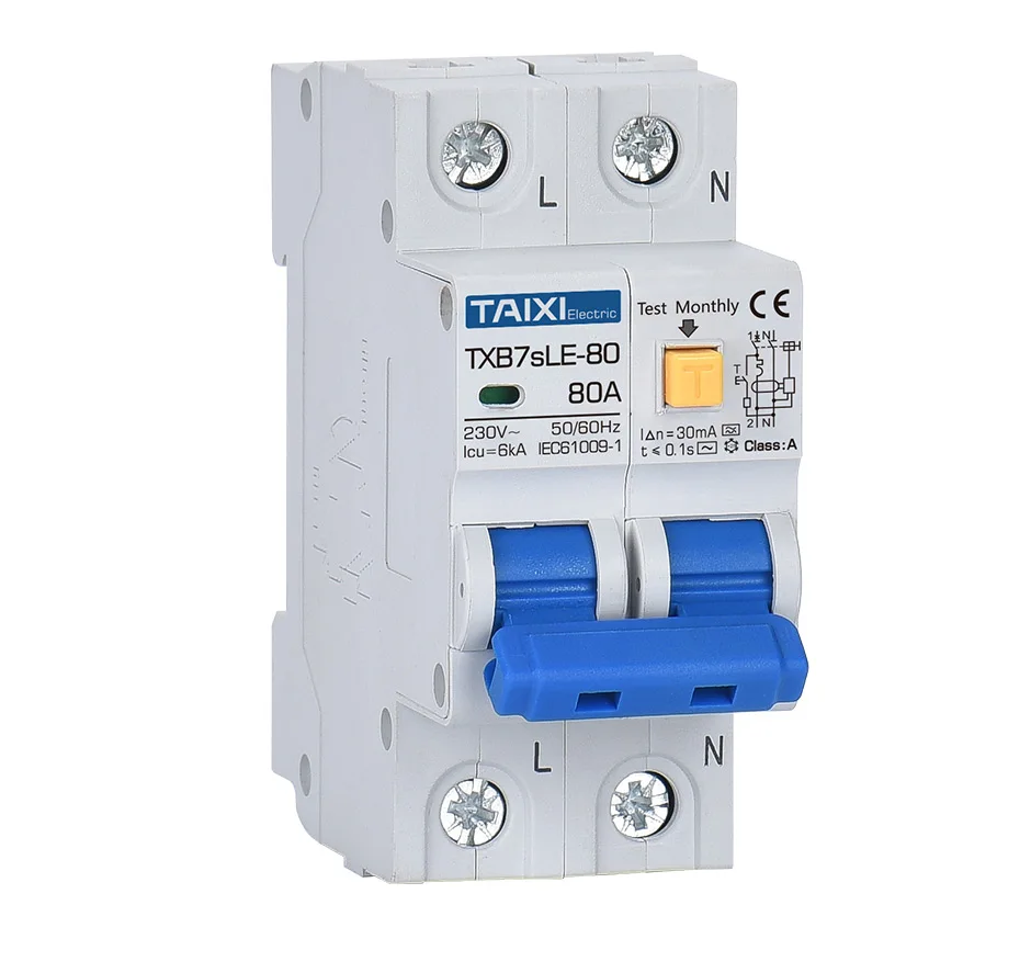 TAIXI RCBO RCCB Type A / AC Residual Current Circuit Breaker MCB 220V 110V 10A 16A 20A 32A 40A 63A 30mA 15mA Leakage Protection