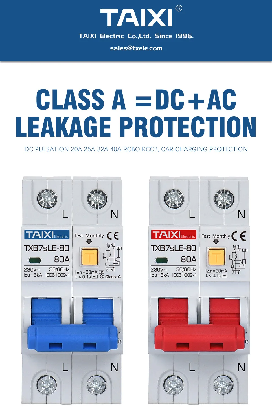 TAIXI RCBO RCCB Type A / AC Residual Current Circuit Breaker MCB 220V 110V 10A 16A 20A 32A 40A 63A 30mA 15mA Leakage Protection