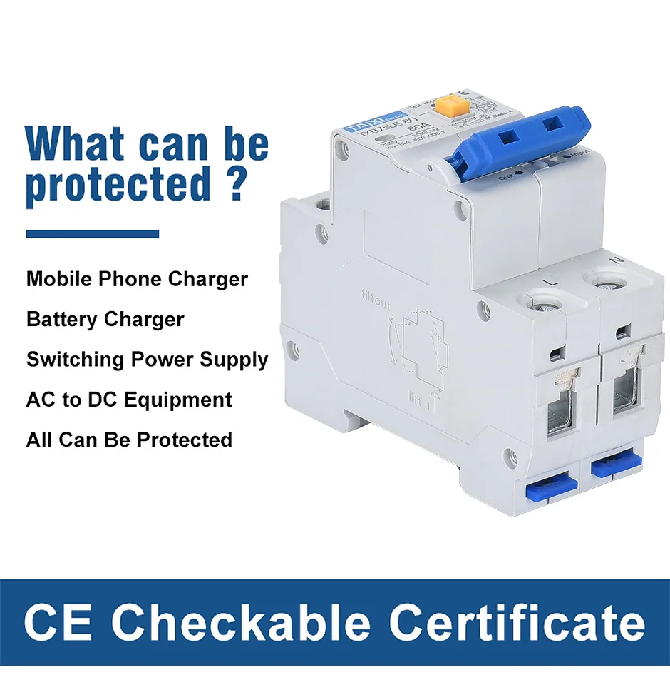 TAIXI RCBO RCCB Type A / AC Residual Current Circuit Breaker MCB 220V 110V 10A 16A 20A 32A 40A 63A 30mA 15mA Leakage Protection