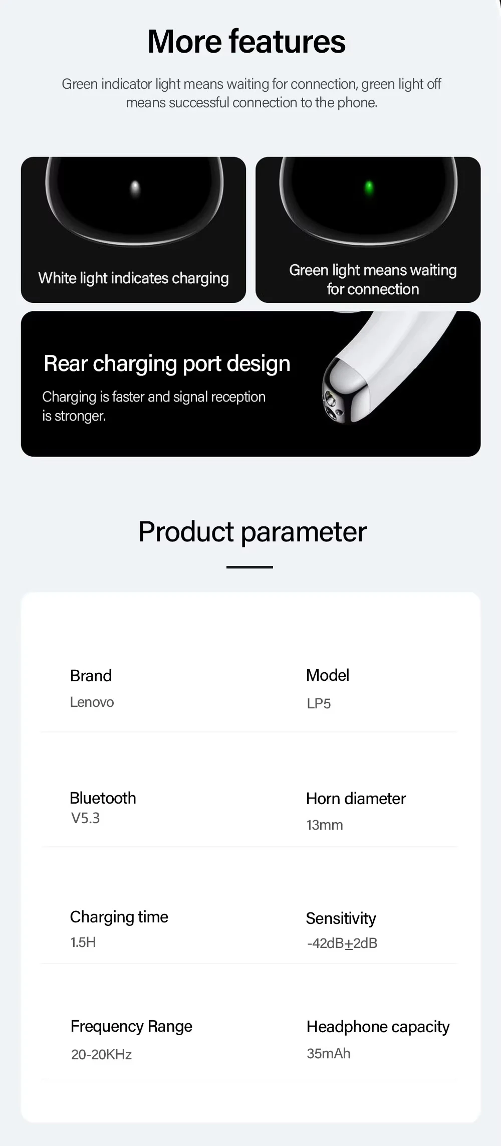 Choice Lenovo LP5 Wireless Bluetooth Earbuds HiFi Music Earphone with Mic Headphones Sports Waterproof Headset Business Type-c