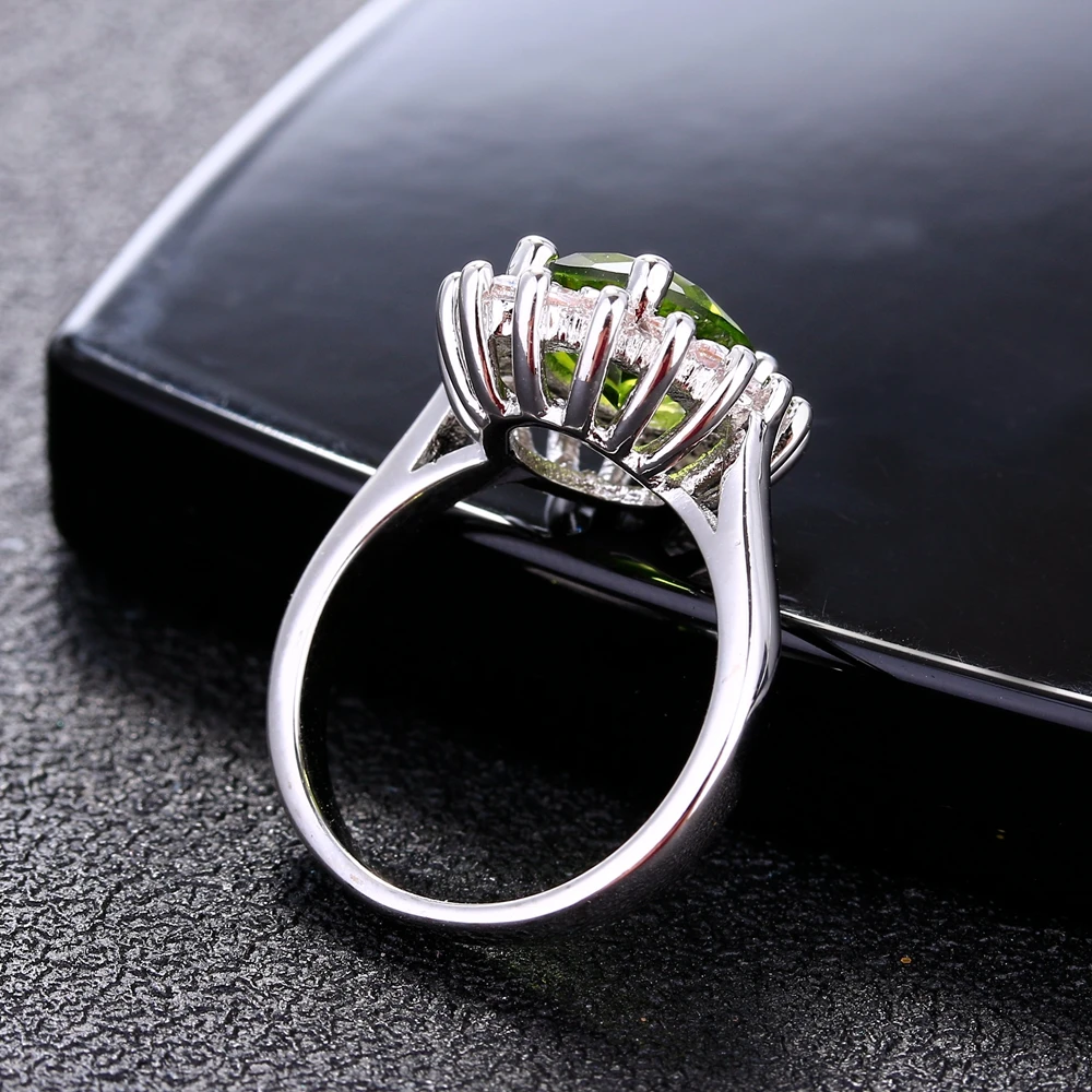 Retro Silver Ring for Women Flower Rings with Peridot Stones Shining Luxury Brand Wedding Engagement Rings Jewelry