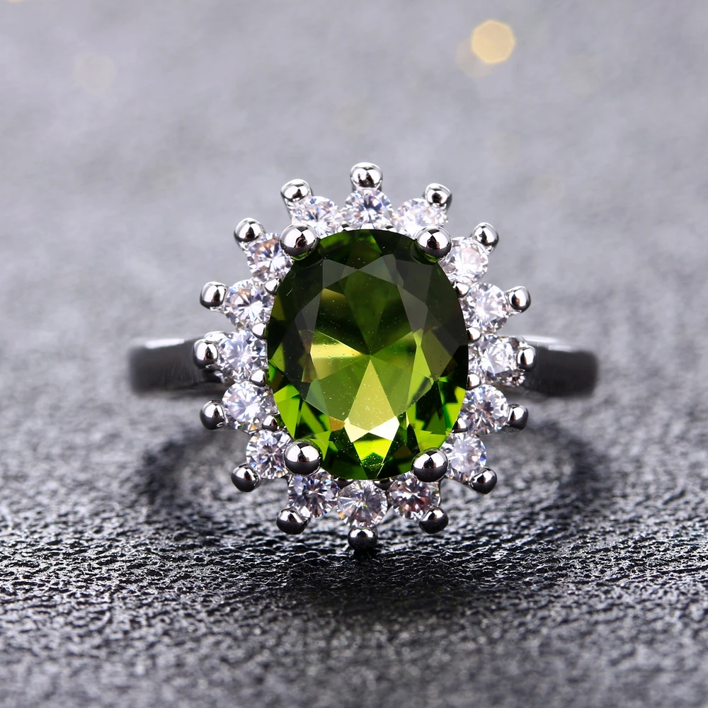 Retro Silver Ring for Women Flower Rings with Peridot Stones Shining Luxury Brand Wedding Engagement Rings Jewelry