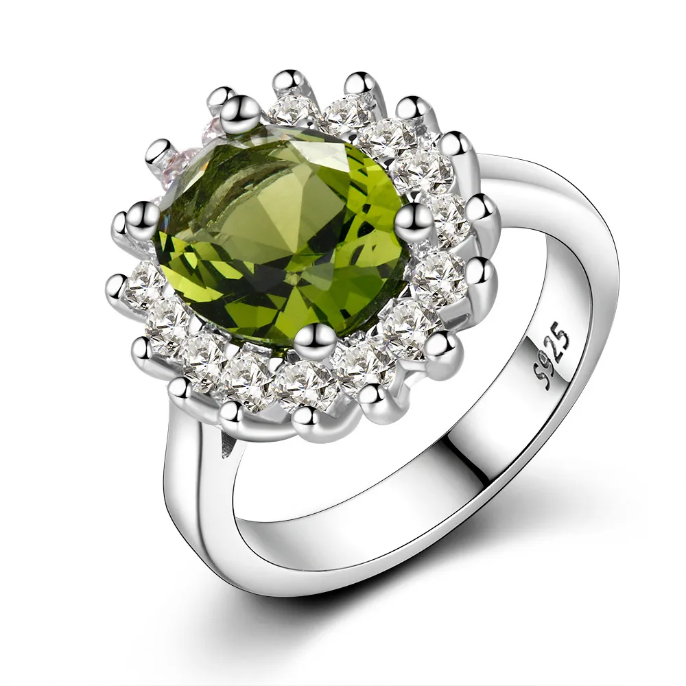 Retro Silver Ring for Women Flower Rings with Peridot Stones Shining Luxury Brand Wedding Engagement Rings Jewelry