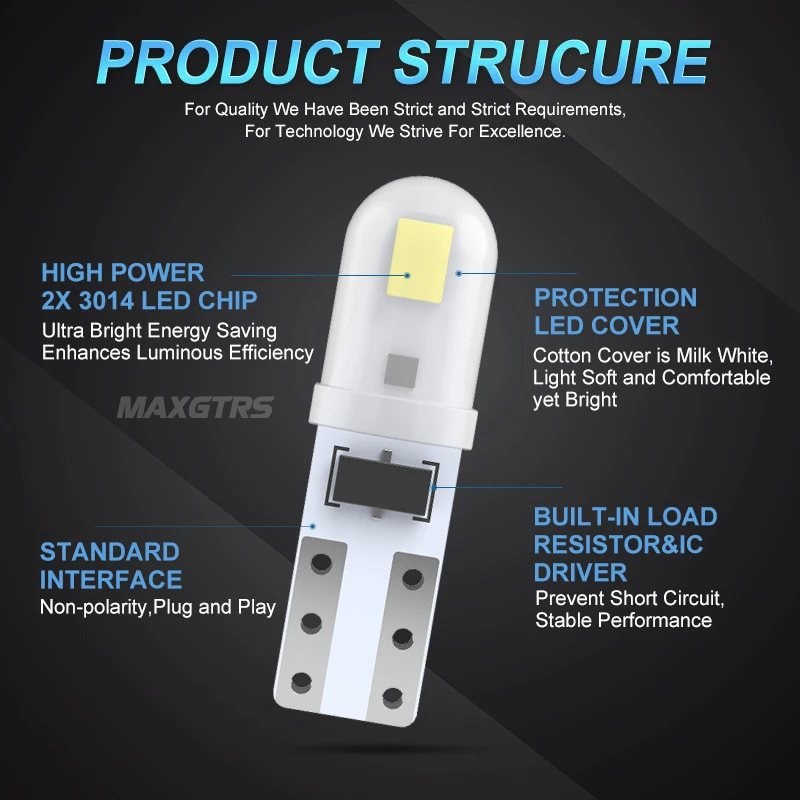 10Pcs T5 Led Bulb W3W W1.2W Led Canbus Car Interior Lights Dashboard Warming Indicator Wedge Auto Instrument Lamp 12V/24V