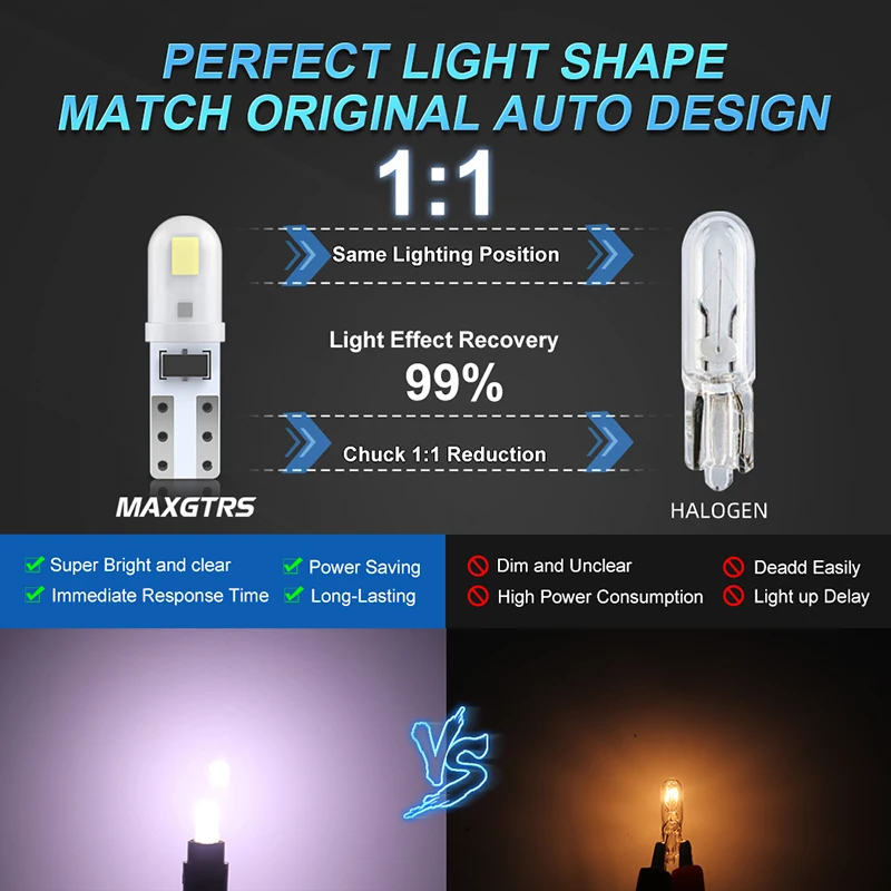 10Pcs T5 Led Bulb W3W W1.2W Led Canbus Car Interior Lights Dashboard Warming Indicator Wedge Auto Instrument Lamp 12V/24V