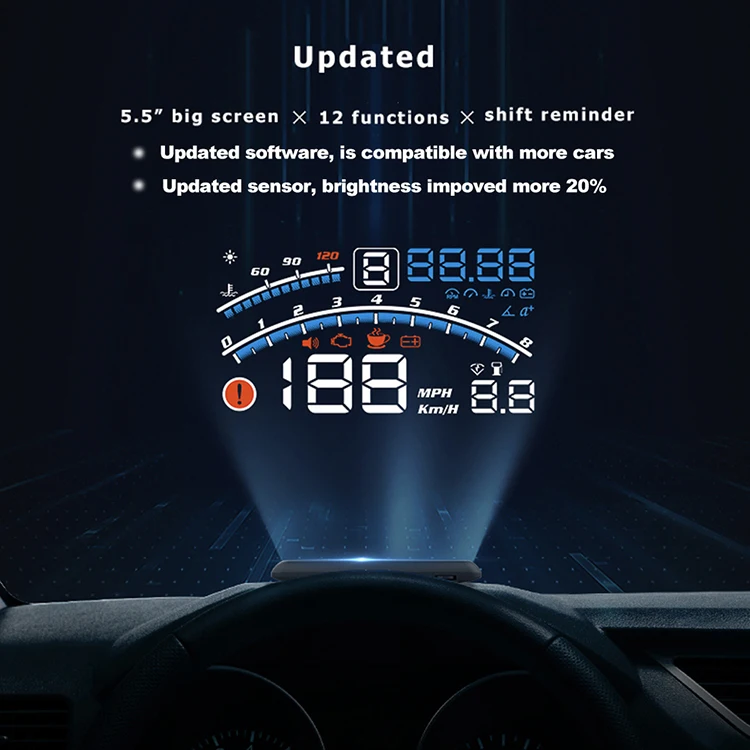 Vjoycar V41 Newest Head Up Display Car OBDII EUOBD 5.5" Windshield Projector HUD Display Shift Reminder Water Temp. RPM KM/H MPH