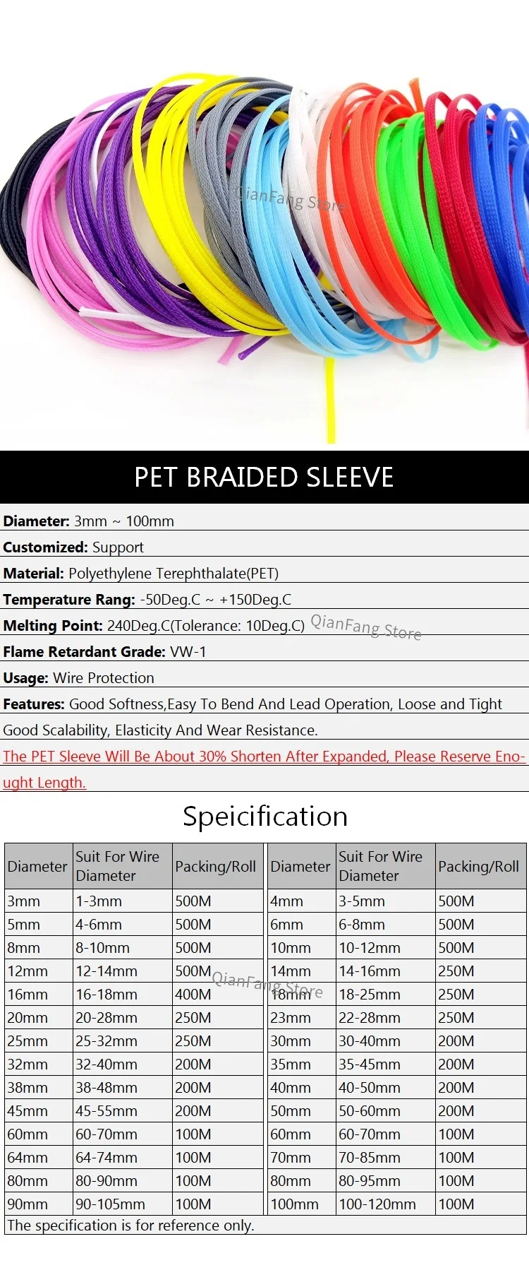 PET Expandable Cable Sleeve 3/4/6/8/10/12/14mm Tight Braided High Density Hardness Insulated Line Protection Wire Wrap Sheath