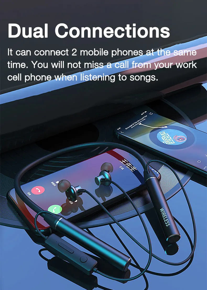 EARDECO 180 Hour Endurance Bluetooth Headphone Bass Wireless Headphones with Mic Stereo Neckband Earphones Sport Headset TF Card