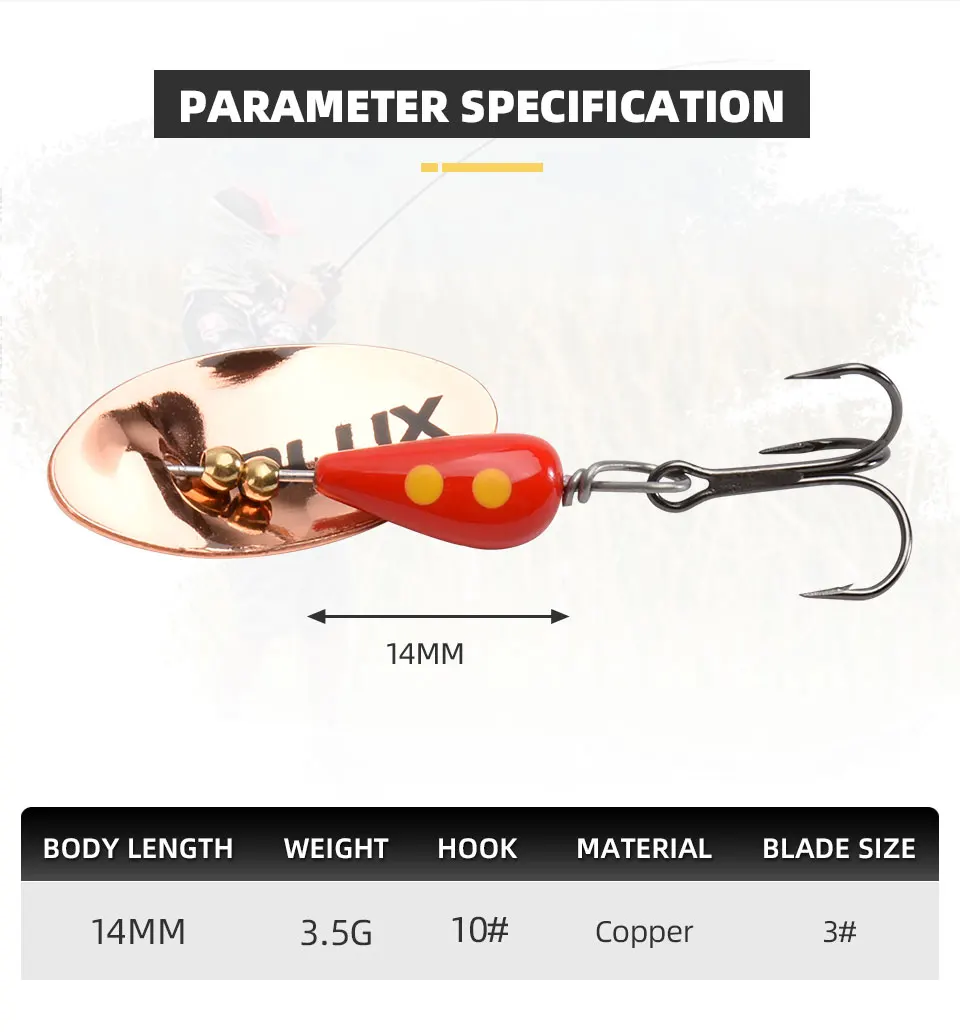 BLUX AR-S Blade Rotating Spinner 3.5g Metal Lure Brass Hard Artificial Spoon Bait Copper Freshwater Creek Trout Fishing Tackle