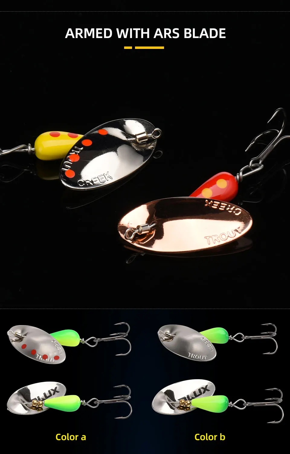 BLUX AR-S Blade Rotating Spinner 3.5g Metal Lure Brass Hard Artificial Spoon Bait Copper Freshwater Creek Trout Fishing Tackle