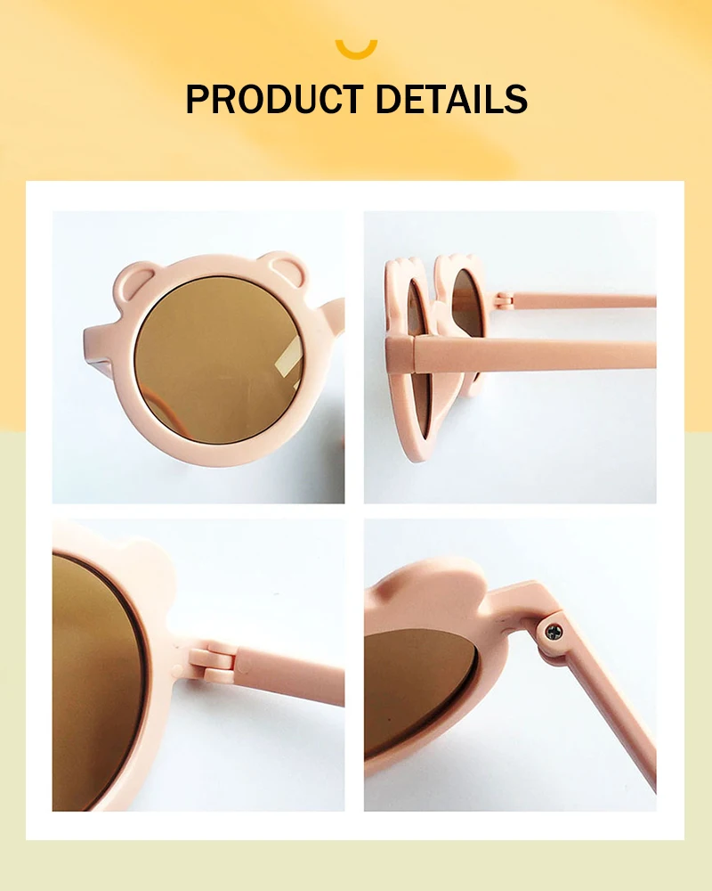 Baby Boys Girls Cute Cartoon Bear Shape Fashion Round Glasses Children Vintage Sunglasses UV Protection Classic Kids Eyewear