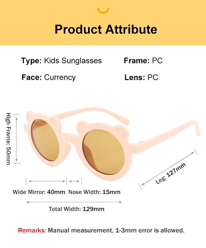 Baby Boys Girls Cute Cartoon Bear Shape Fashion Round Glasses Children Vintage Sunglasses UV Protection Classic Kids Eyewear
