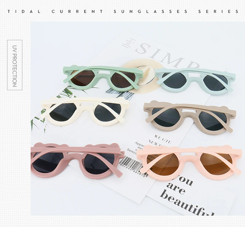 Baby Boys Girls Cute Cartoon Bear Shape Fashion Round Glasses Children Vintage Sunglasses UV Protection Classic Kids Eyewear