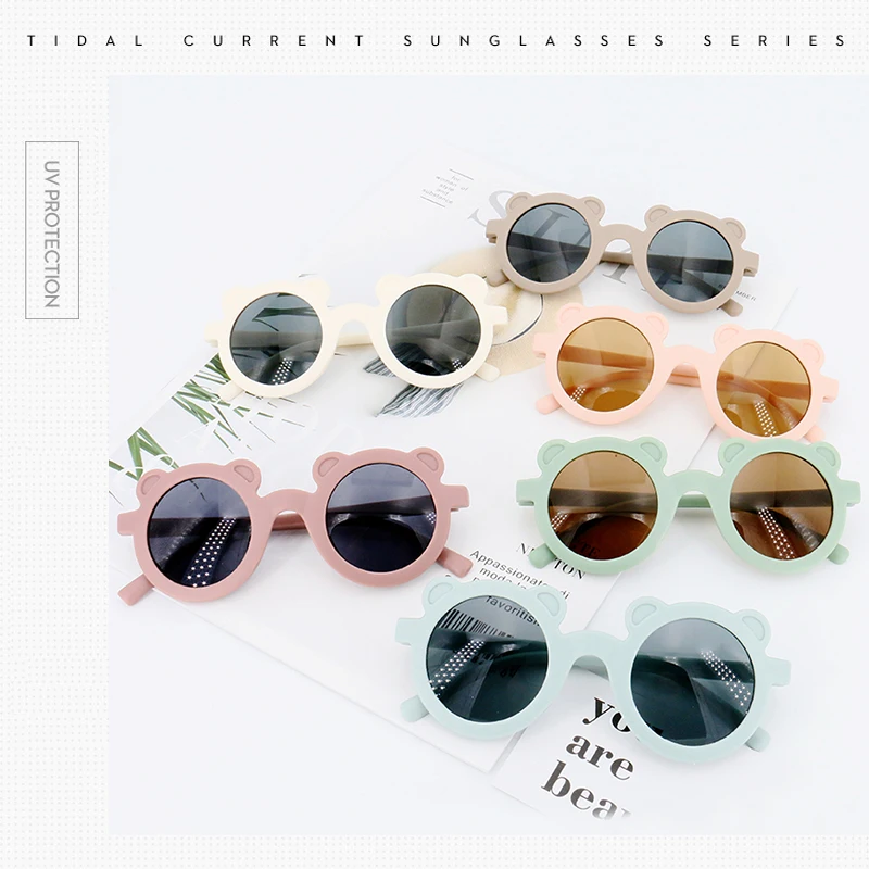 Baby Boys Girls Cute Cartoon Bear Shape Fashion Round Glasses Children Vintage Sunglasses UV Protection Classic Kids Eyewear