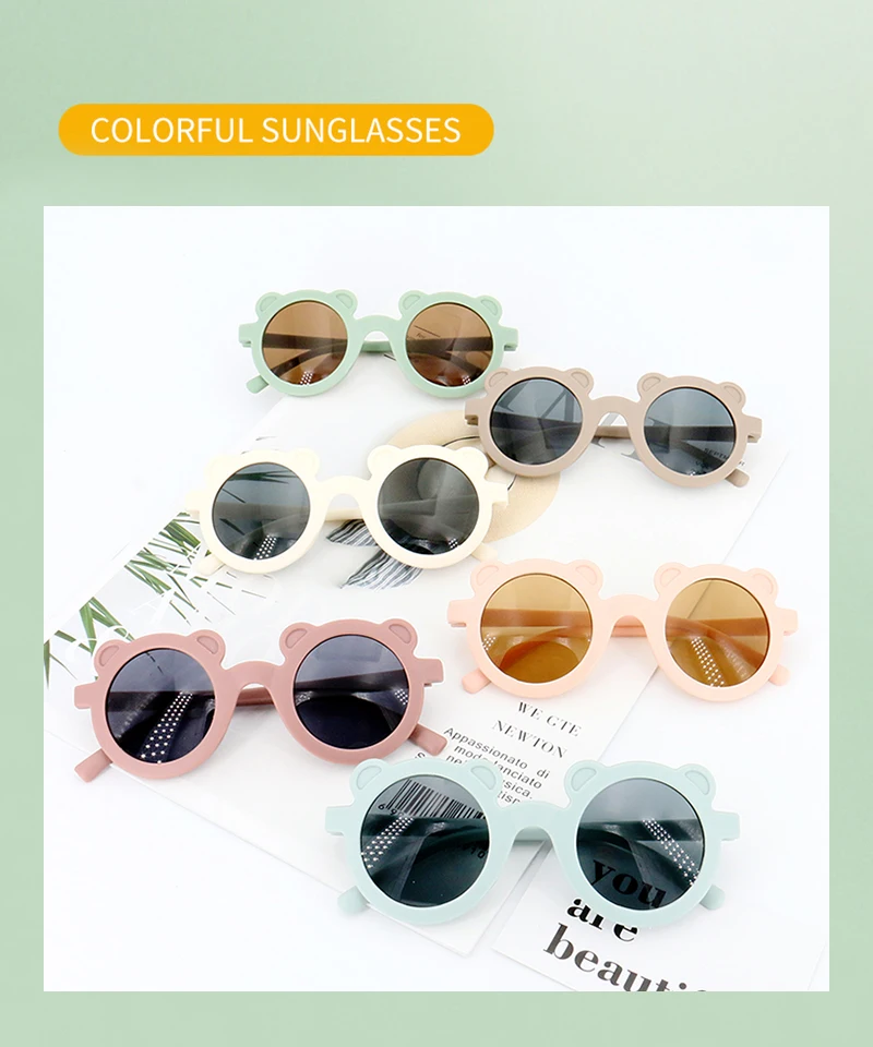 Baby Boys Girls Cute Cartoon Bear Shape Fashion Round Glasses Children Vintage Sunglasses UV Protection Classic Kids Eyewear