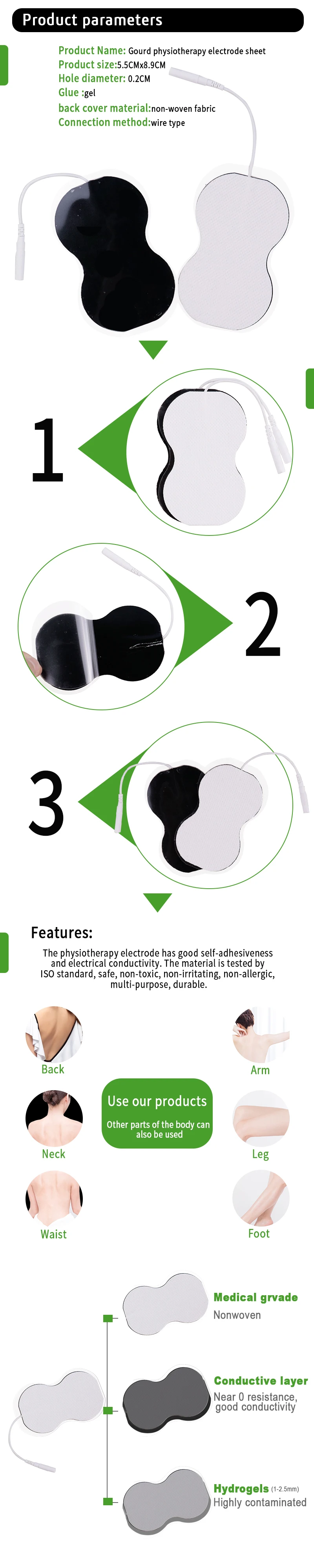 100/50/30/20P TENS EMS Electrode Pads Gel Patch For Electrode Stickers Electrodes Acupuncture Massager Nerve Muscle Stimulator