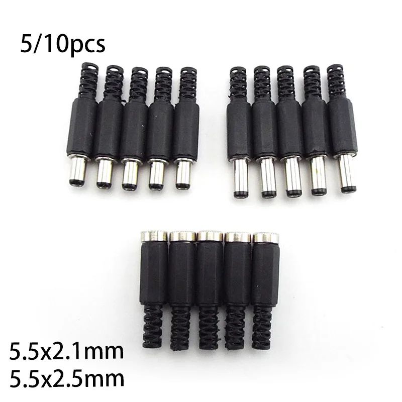 DC Female Male Power Supply Plug Connectors 5.5mm X 2.1mm 5.5x2.5mm Female Male Jack Socket Adapter Wire 5525 5521