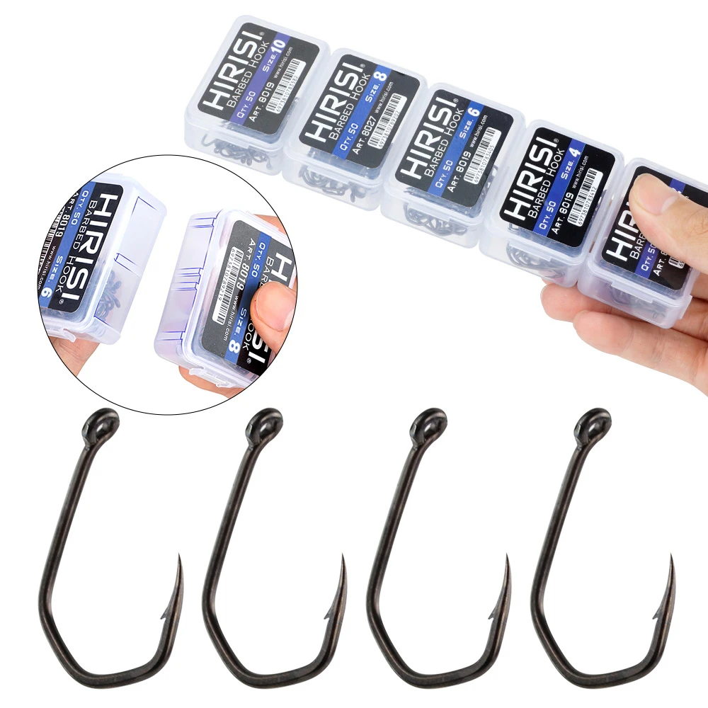 50pcs Carp Fishing Hooks Barbed Pinpoint Claw Hooks PTFE Coating High Carbon Stainless Steel Eyed Fish Hooks 8019