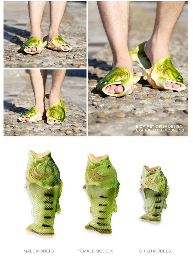 Men Slippers Summer Funny Flip Flops Unisex Animal Fish Mules Non-slip Open-Toed Slides Slippers