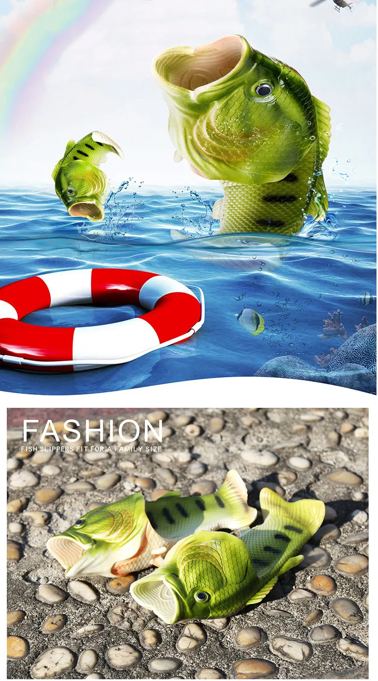 Men Slippers Summer Funny Flip Flops Unisex Animal Fish Mules Non-slip Open-Toed Slides Slippers