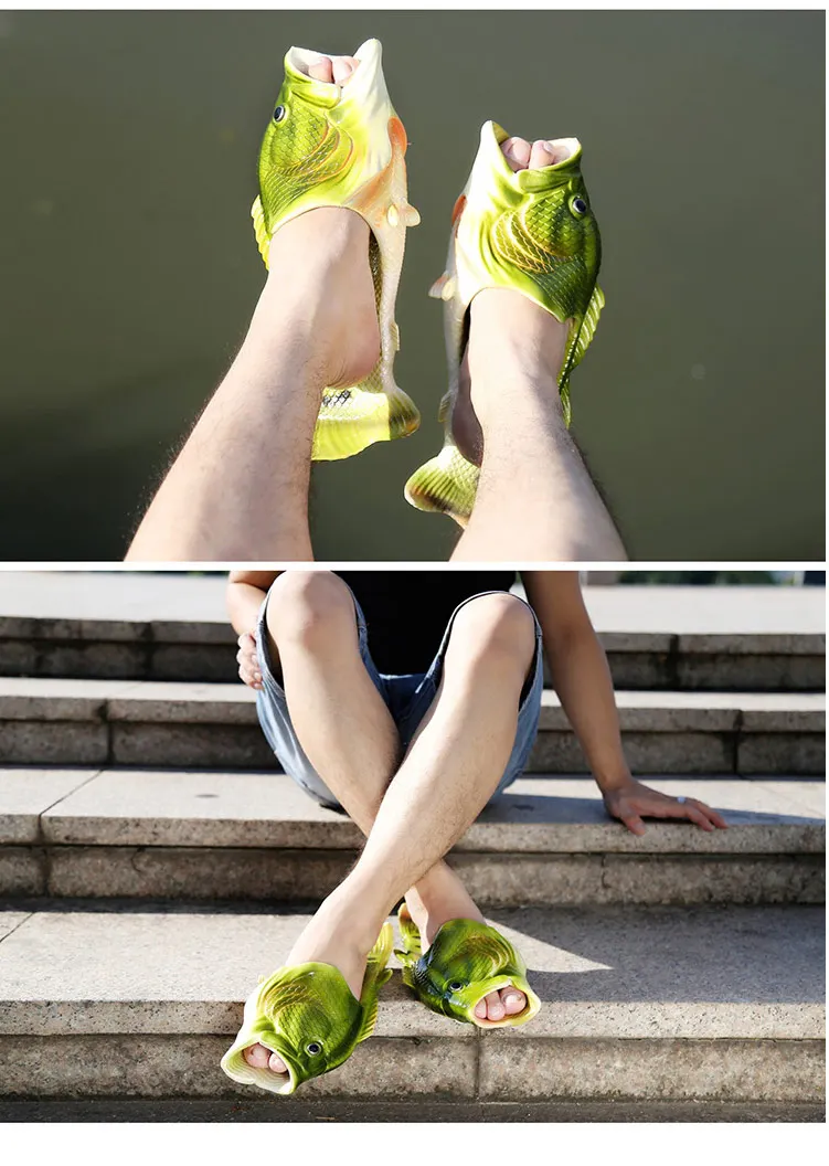 Men Slippers Summer Funny Flip Flops Unisex Animal Fish Mules Non-slip Open-Toed Slides Slippers
