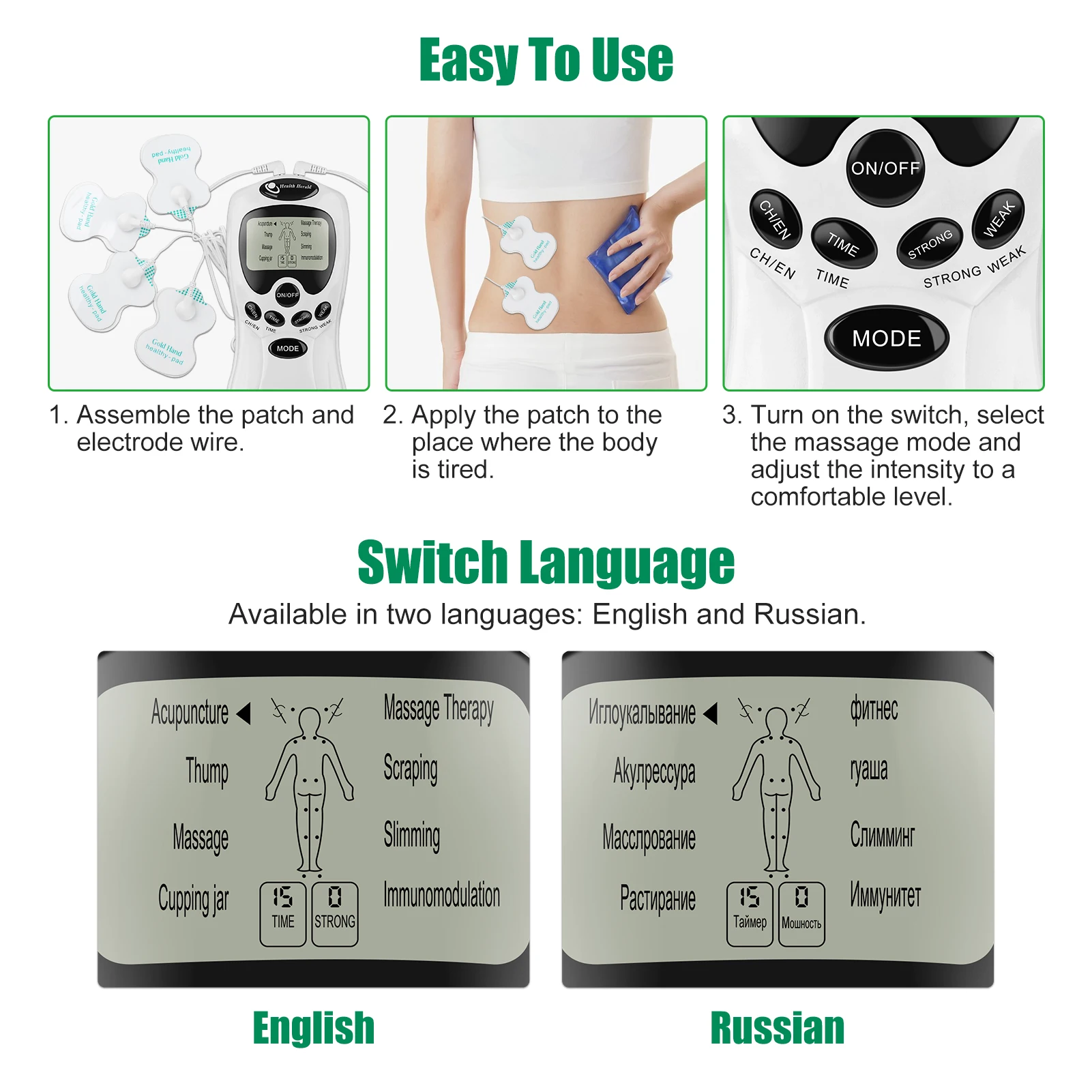 Health Tens Muscle Neck Massager Back Electric Digital Therapy Machine Massage Electronic Pulse Stimulator for Full Body Care