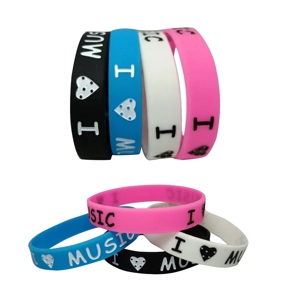 1PC New Design Ink Filled I Love Music Silicone Wristband for Music Fans Silicone Rubber Bracelets &Bangles Women Men Gift SH320