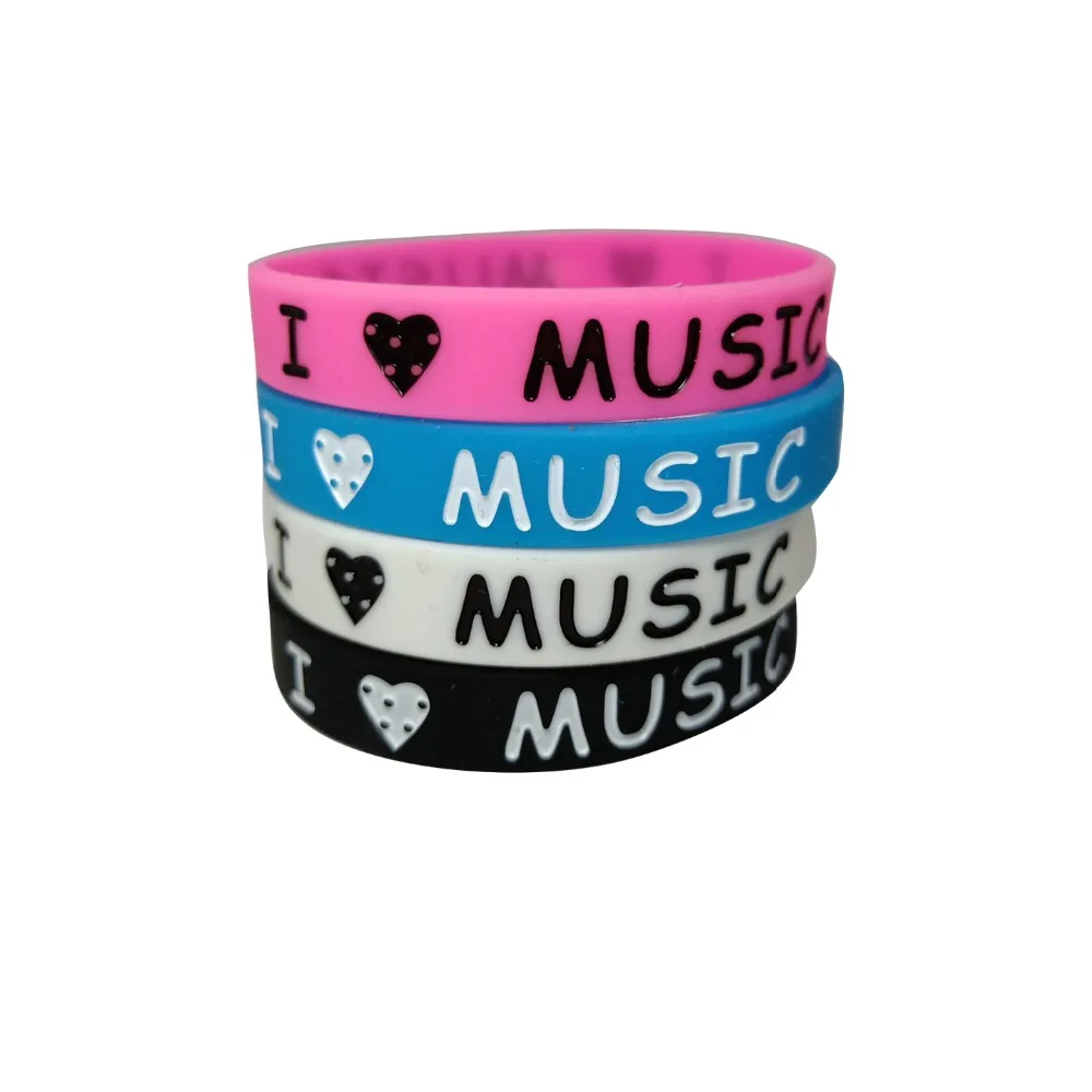 1PC New Design Ink Filled I Love Music Silicone Wristband for Music Fans Silicone Rubber Bracelets &Bangles Women Men Gift SH320