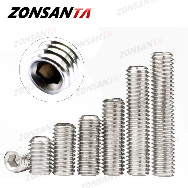 ZONSANTA Grub Screw M2 M2.5 M3 M4 M5 M6 M8 DIN916 304 Stainless Hex Hexagon Socket Allen Cup Point DIY Set Door Handles Bolt