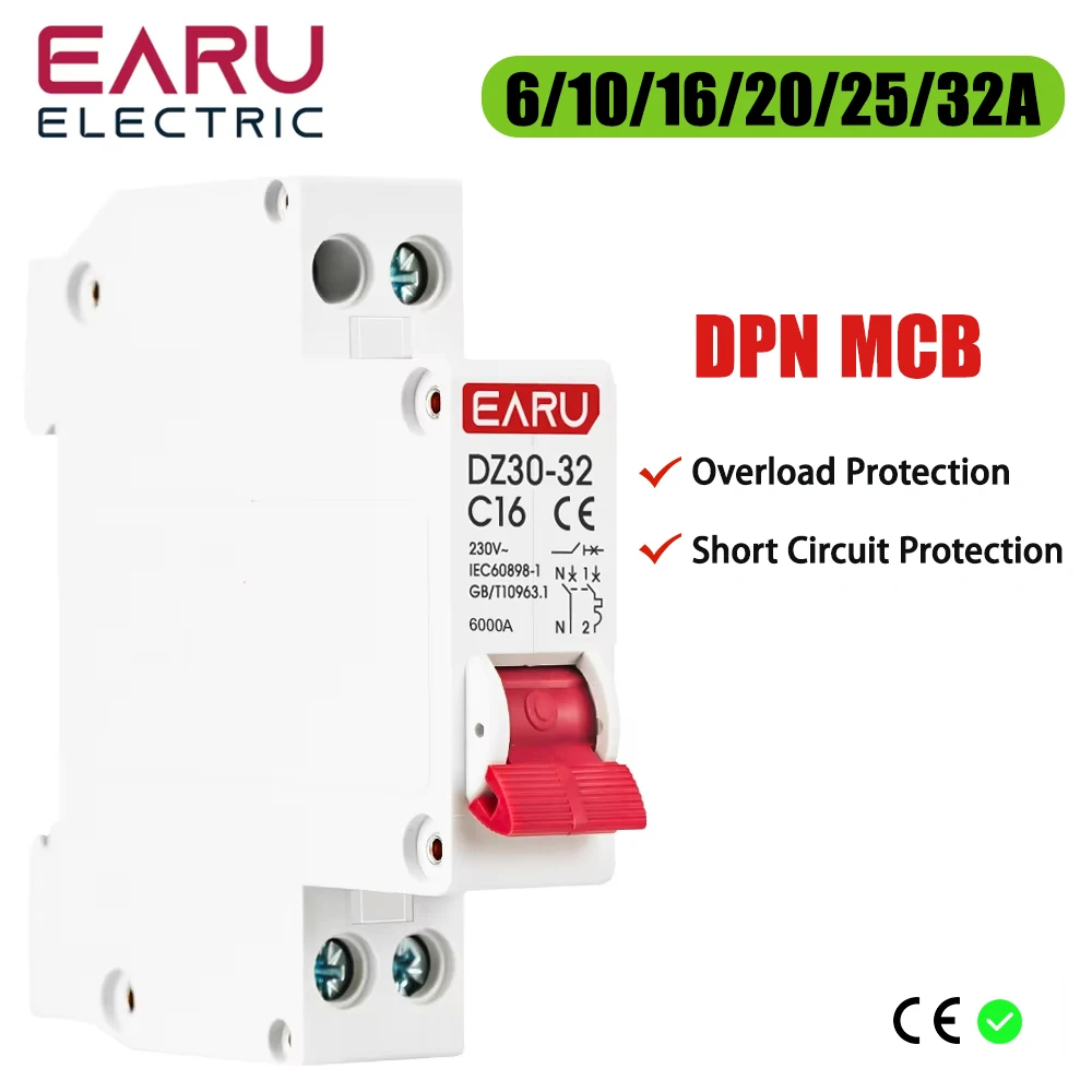DZ30-32 DPN 1P+N Mini Circuit Breaker MCB 6A 10A 16A 20A 25A 32A Din Rail Mounting Cutout Miniature Household Air Switch OEM DIY