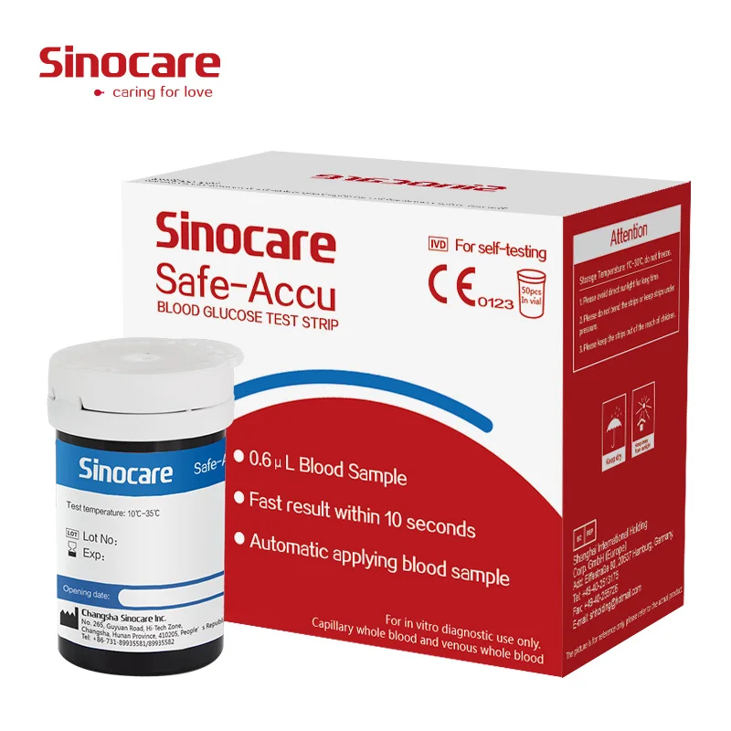 (50/100/200/400pcs) Sinocare Safe Accu Blood Glucose Test Strips (With Free Lancets)