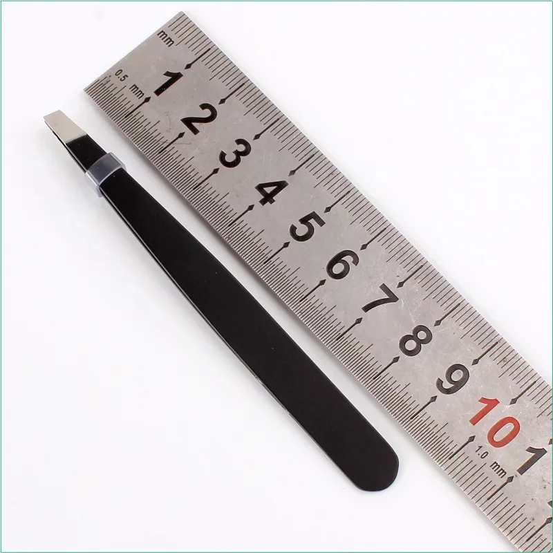 Black Eyebrow Tweezers Stainless Steel Slant Tip Hair Removal Makeup Tool Kit Eyelashes Extension Double Eyelid Application