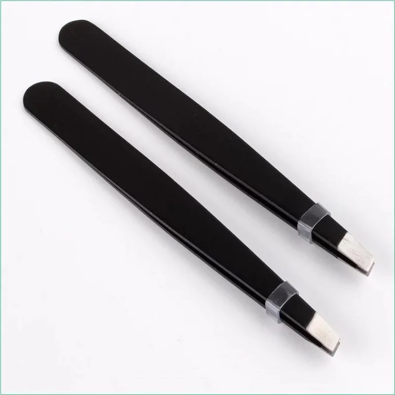 Black Eyebrow Tweezers Stainless Steel Slant Tip Hair Removal Makeup Tool Kit Eyelashes Extension Double Eyelid Application