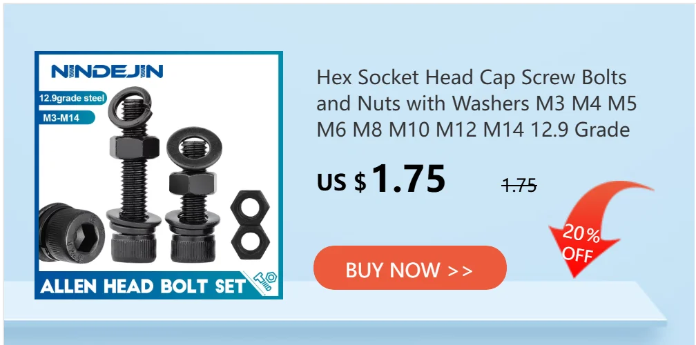 NINDEJIN Hexagon Hex Socket Cap Head Screw Bolts M1.6 M2 M2.5 M3 M4 M5 M6 M8 M10 12.9 Grade Carbon Steel Allen Screw DIN912