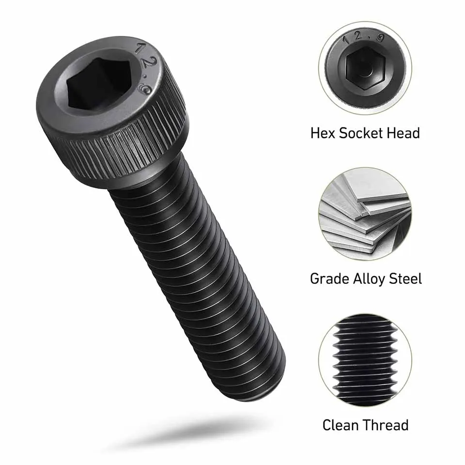 NINDEJIN Hexagon Hex Socket Cap Head Screw Bolts M1.6 M2 M2.5 M3 M4 M5 M6 M8 M10 12.9 Grade Carbon Steel Allen Screw DIN912