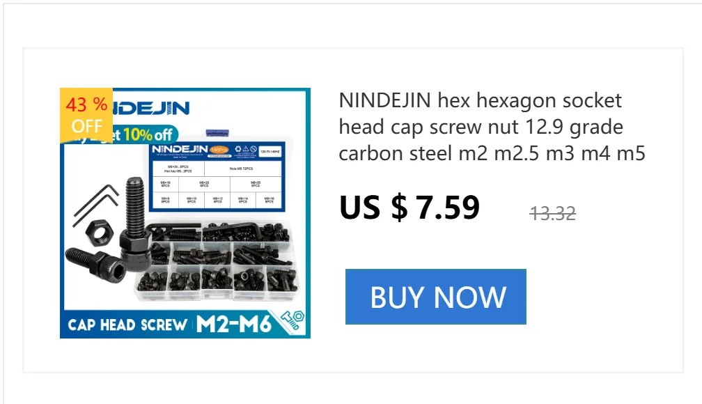 NINDEJIN Hexagon Hex Socket Cap Head Screw Bolts M1.6 M2 M2.5 M3 M4 M5 M6 M8 M10 12.9 Grade Carbon Steel Allen Screw DIN912