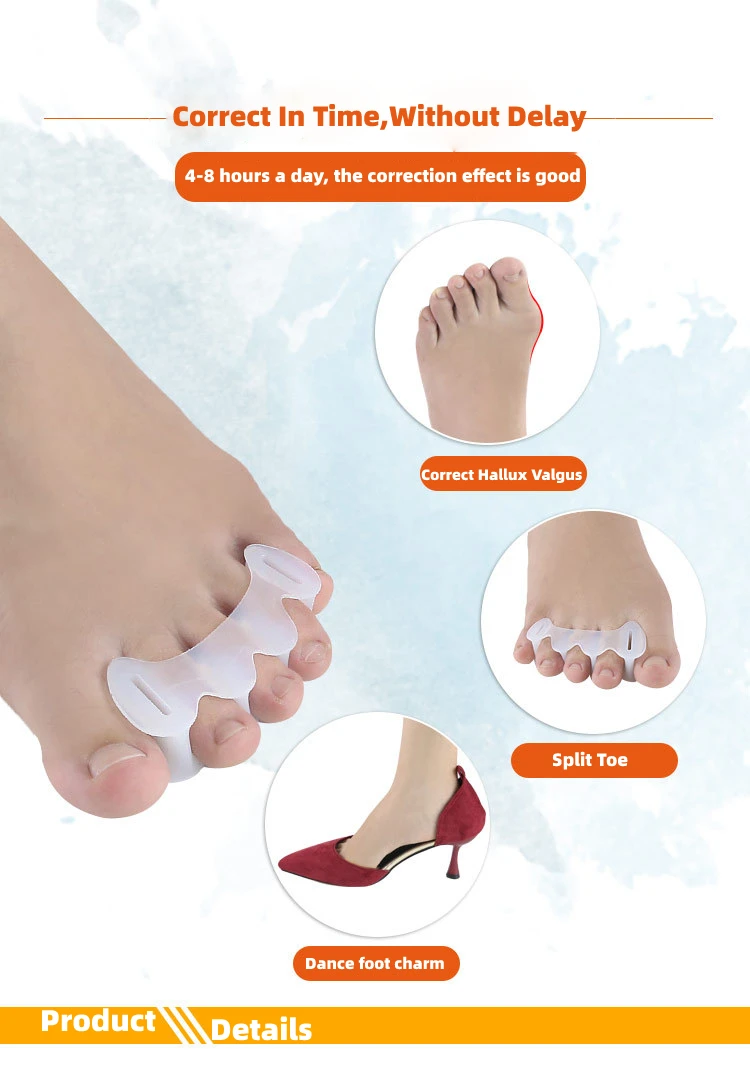 2Pcs=1Pair Hard Silicone Toe Finger Separator 3 Hole Hallux Valgus Orthopedic Spacers Bunion Overlapping Hammer Foot Corrector