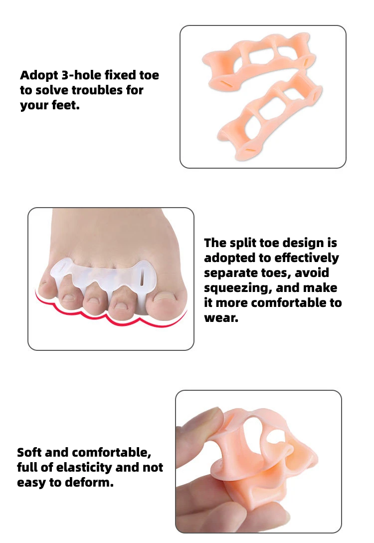 2Pcs=1Pair Hard Silicone Toe Finger Separator 3 Hole Hallux Valgus Orthopedic Spacers Bunion Overlapping Hammer Foot Corrector