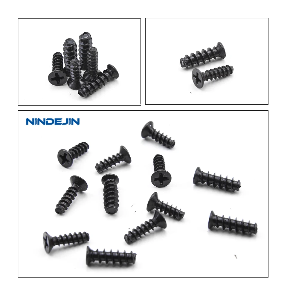 50-100pcs Cross Flat Head Self-tapping Screw Flat Tail M2 M2.3 M2.6 M3 M4 Black Plated Steel Phillips Tapping Screw for Plastic