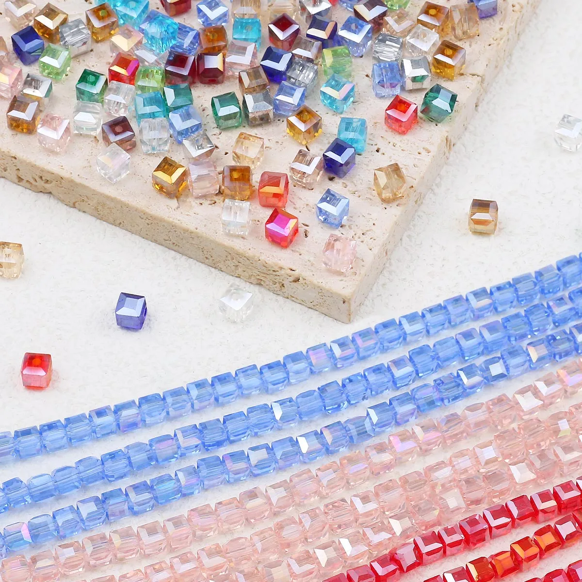 WLYeeS 2 3 4 6 8mm Square shape Austrian crystal beads Square Glass Loose Spacer Bead for Jewelry Bracelet Necklace Making DIY