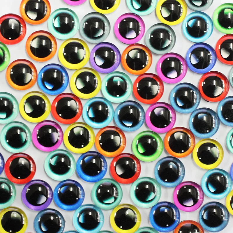 6mm Random Mixed Toys Dolls Dragon Eyes Round Glass Cabochon Flatback Photo For DIY Making Accessories by Pairs K06171