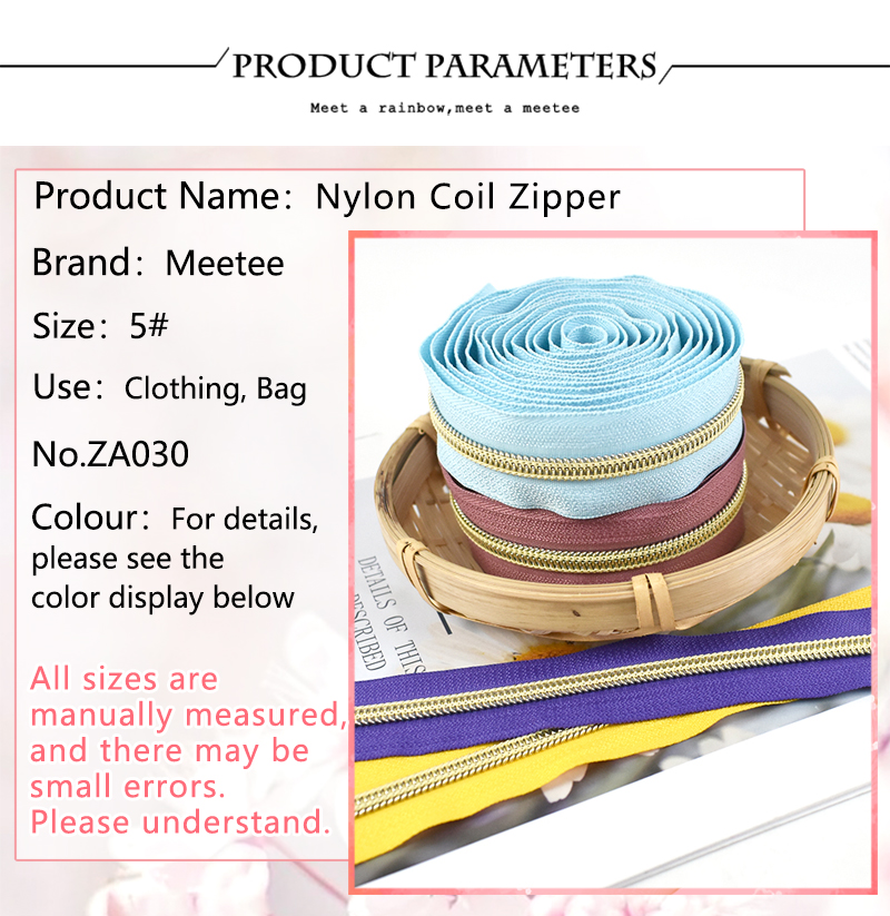 Meetee 2/4/8/10M 5# Nylon Coil Code Zippers Decor DIY Sewing Bags Purse Garment Zipper Tapes Colorful Zips Repair Accessories