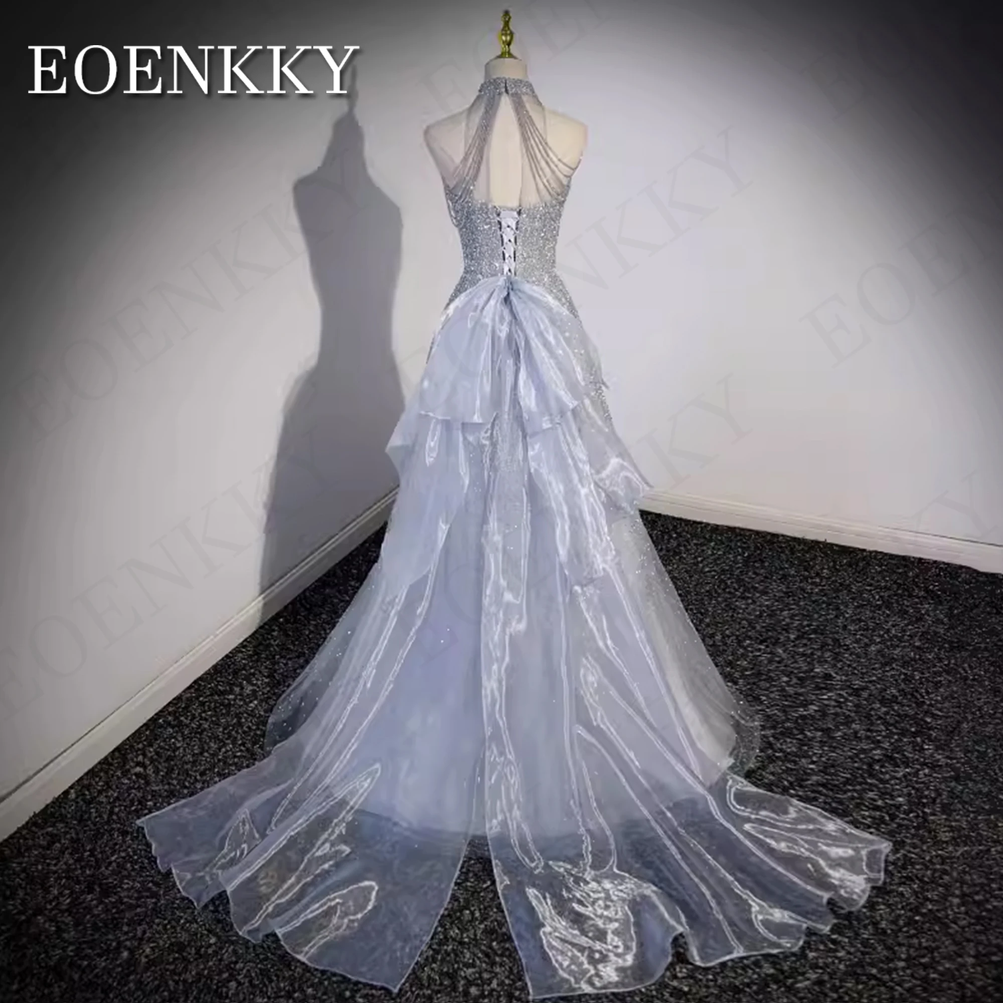 EOENKKY Sparkly Silver Prom Dresses Fairy A Line Glitter Tulle Party Dress Detachable Train Woman Customized платье на выпускной
